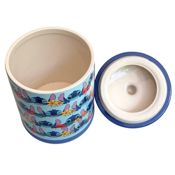 Disney Lilo & Stitch Aloha COOKIE JAR Large Canister & Lid Blue Silver Buffalo - Picture 3 of 8